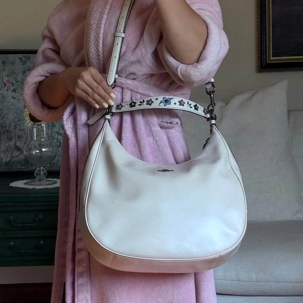 Coach Floral‎ Applique Strap Harley Hobo, Chalk